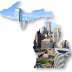 Dallas Skyline in Michigan Outline