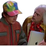 Doc Brown and Marty McFly reading an iPad