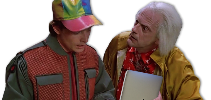 Doc Brown and Marty McFly reading an iPad
