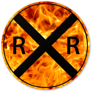 Railroad sign on fire