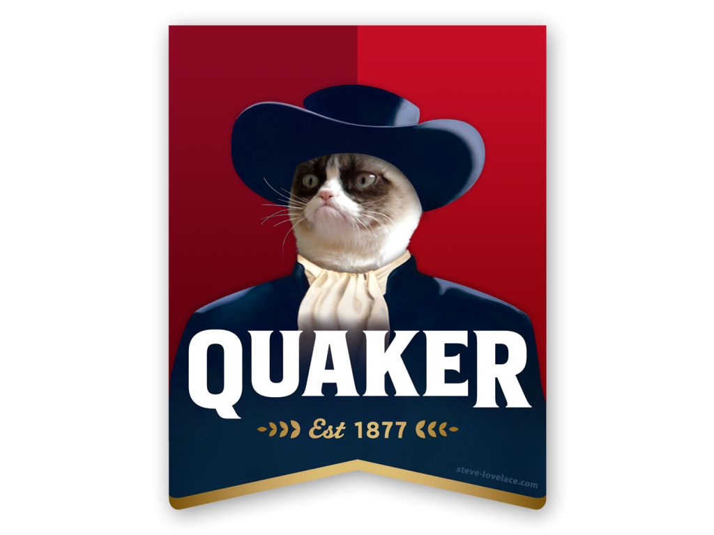 Quaker logo with Grumpy Cat